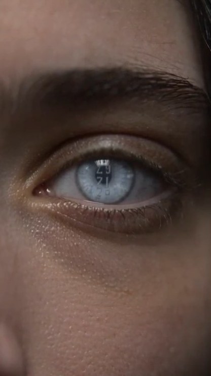 Close-up of the protagonist’s eye, rendered in a photoreal style